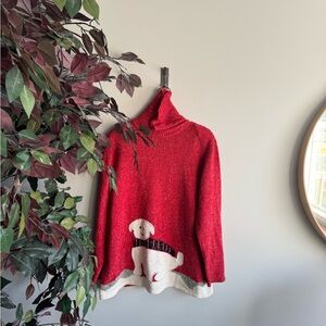 TanJay Vibrant Red Turtleneck Sweater with Dog Motif